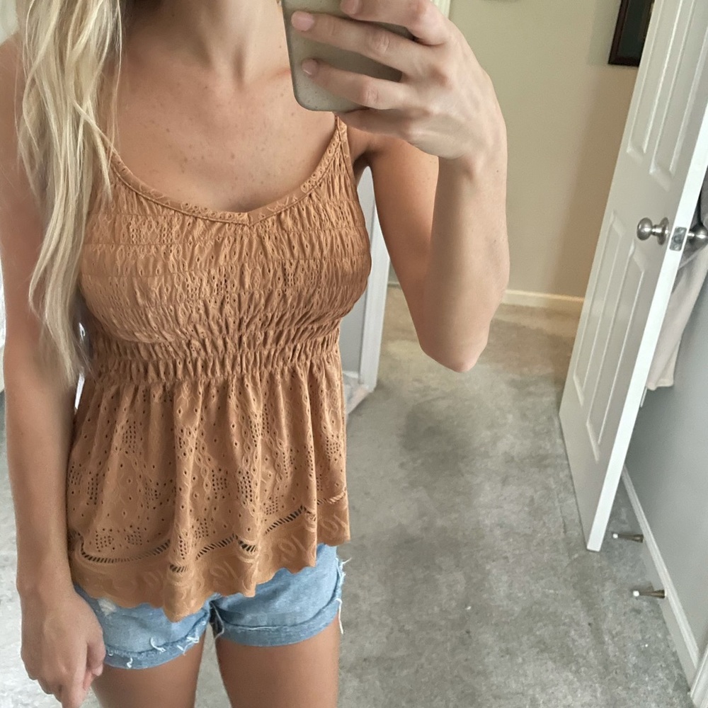 Brown tank top with lace bottom